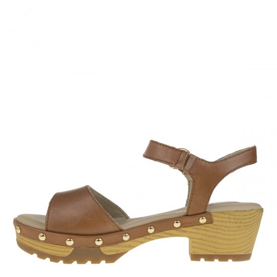 2000423202 Γυναικείο πέδιλο χαμηλό comfort fit φάσα δέρμα ταμπά