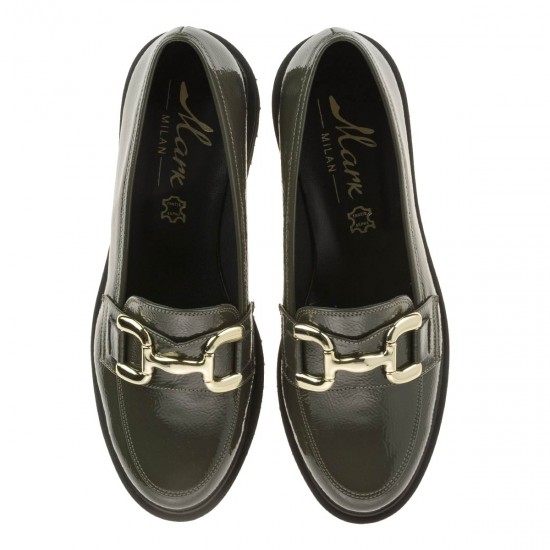 2000495101 Γυναικείο Loafers Mocassins χωστό λουστρίνι λαδί