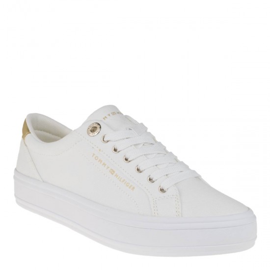 2000502301 Γυναικείο πάνινο canvas sneakers δετό λευκό/χρυσό