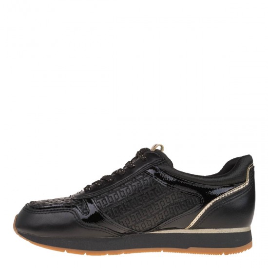 2000510801 Γυναικείο αθλητικό sneakers δετό ανάγλυφο μαύρο/χρυσό
