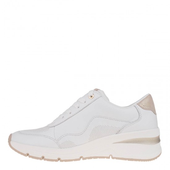 2000514301 Γυναικείο αθλητικό sneakers μεσαίο τακούνι δετό φερμουάρ λευκό/πλατίνα