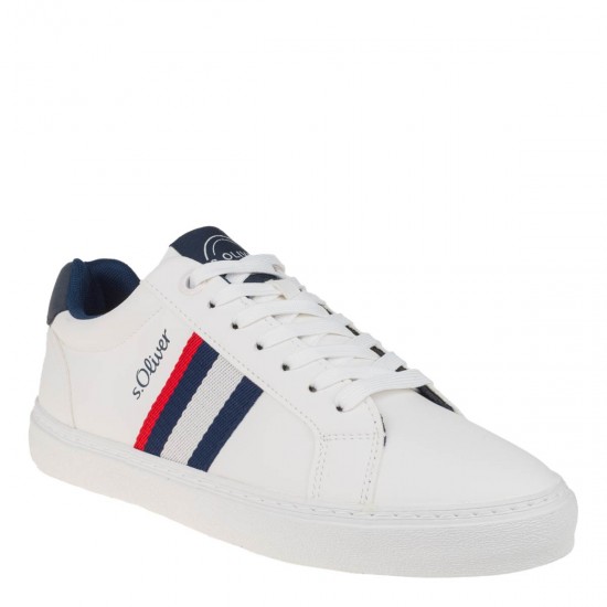 2000514601 Ανδρικό αθλητικό sneakers cazual δετό ρίγα πλχ λευκό/μπλέ