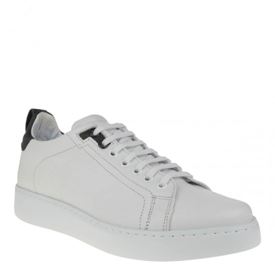 2000515202 Ανδρικό αθλητικό sneakers cazual δετό δέρμα λευκό/μαύρο
