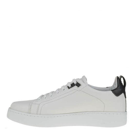 2000515202 Ανδρικό αθλητικό sneakers cazual δετό δέρμα λευκό/μαύρο