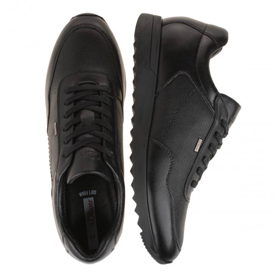 2000515701 Ανδρικό αθλητικό sneakers cazual δετό σταμπωτό δέρμα μαύρο
