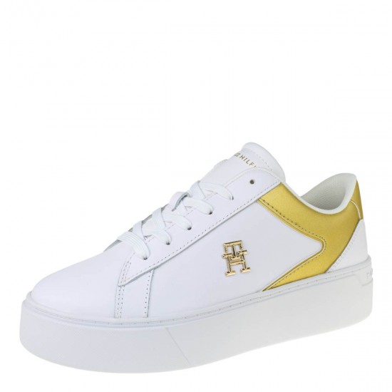 2000551901 Γυναικείο αθλητικό sneakers tommy hilfiger δετό λευκό/χρυσό