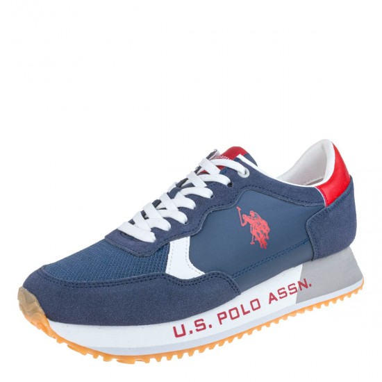 2000553401 Ανδρικό αθλητικό u.s. polo assn sneakers δετό μπλέ/κόκκινο