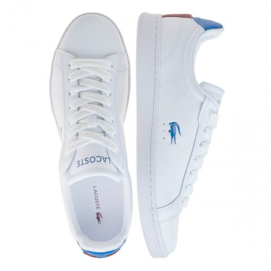 2000554601 Ανδρικό αθλητικό lacoste sneakers δετό δέρμα λευκό/σιέλ