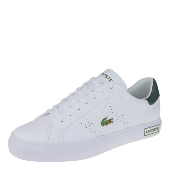2000554701 Ανδρικό αθλητικό lacoste sneakers δετό δέρμα λευκό/λαδί
