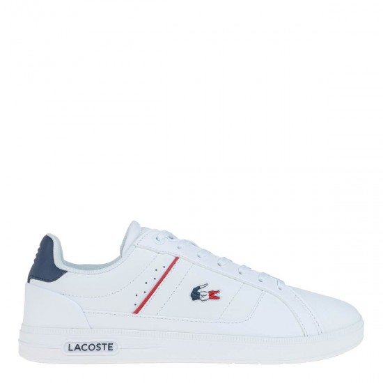 2000554801 Ανδρικό αθλητικό lacoste sneakers δετό δέρμα λευκό/μπλέ/κόκκινο