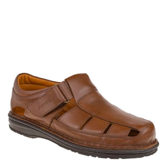 2000557502 Ανδρικό παπουτσοπέδιλο boxer comfort δέρμα ταμπά