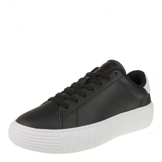 2000569701 Ανδρικό αθλητικό tommy hilfiger jeans sneakers δετό μαύρο/λευκό