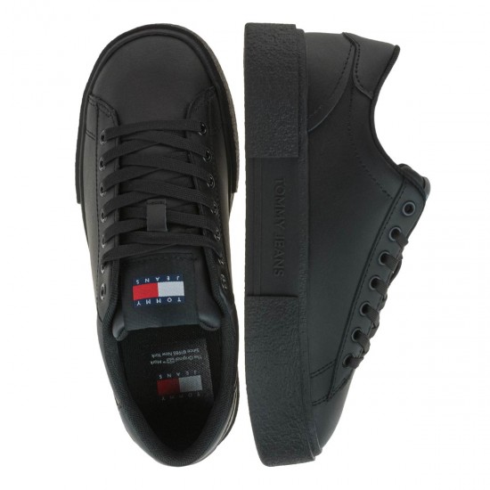 2000572201 Γυναικείο αθλητικό tommy hilfiger jeans sneakers δετό μαύρο/μαύρο