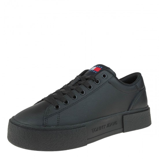 2000572201 Γυναικείο αθλητικό tommy hilfiger jeans sneakers δετό μαύρο/μαύρο