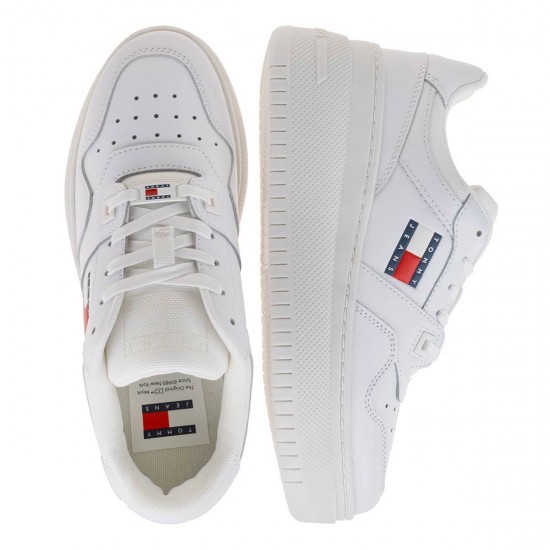 2000572301 Γυναικείο αθλητικό tommy hilfiger jeans sneakers flatform δετό λευκό