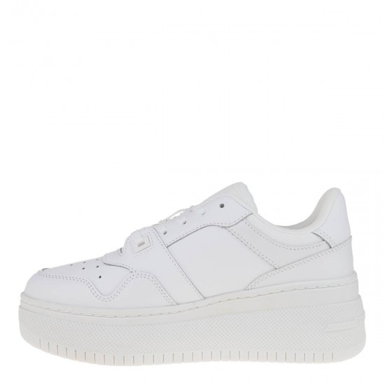 2000572301 Γυναικείο αθλητικό tommy hilfiger jeans sneakers flatform δετό λευκό
