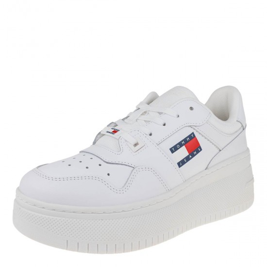 2000572301 Γυναικείο αθλητικό tommy hilfiger jeans sneakers flatform δετό λευκό