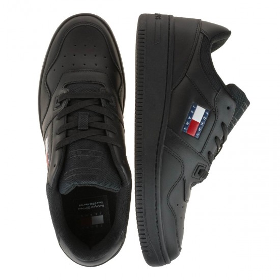2000572601 Ανδρικό αθλητικό tommy hilfiger jeans sneakers basket δετό μαύρο/μαύρο