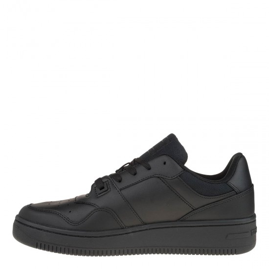 2000572601 Ανδρικό αθλητικό tommy hilfiger jeans sneakers basket δετό μαύρο/μαύρο