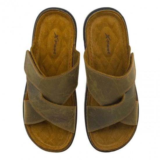 2000573001 Ανδρικό τσόκαρο παντόφλα bella x-feet comfort nabuk καφέ