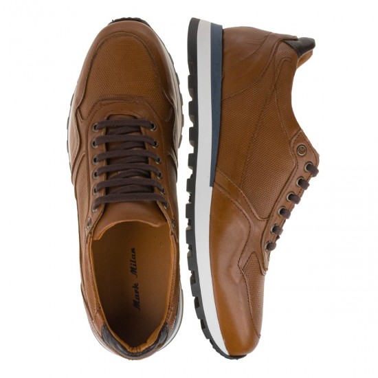 2000520802 Ανδρικό sneakers cazual port δετό δέρμα σταμπωτό ταμπά