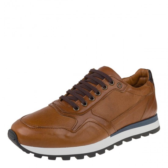 2000520802 Ανδρικό sneakers cazual port δετό δέρμα σταμπωτό ταμπά