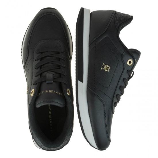 2000572101 Γυναικείο αθλητικό tommy hilfiger sneakers δετό μαύρο/λευκό