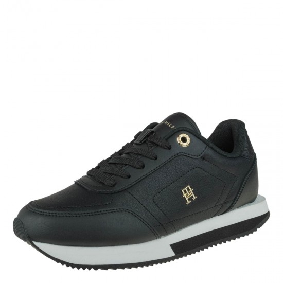 2000572101 Γυναικείο αθλητικό tommy hilfiger sneakers δετό μαύρο/λευκό