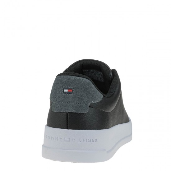 2000572402 Ανδρικό αθλητικό tommy hilfiger sneakers δετό δέρμα μαύρο/γκρί