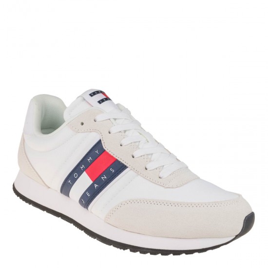 2000576203 Ανδρικό αθλητικό tommy hilfiger jeans sneakers υφασμα λευκό