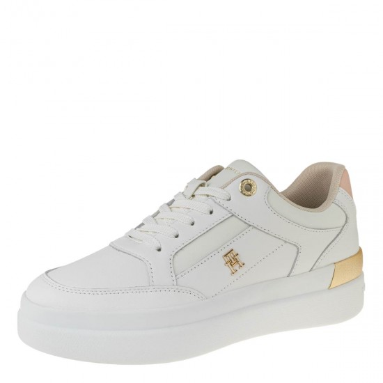 2000580402 Γυναικείο αθλητικό tommy hilfiger sneakers δετό δέρμα λευκό/πλατίνα/ρόζ