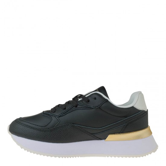 2000581901 Γυναικείο αθλητικό tommy hilfiger sneakers δετό μαύρο/χρυσό/λευκό
