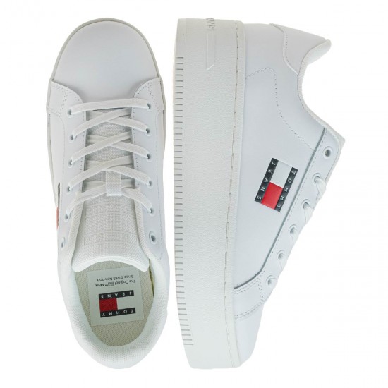 2000582501 Γυναικείο αθλητικό δίπατο tommy hilfiger jeans sneakers flatform δετό λευκό