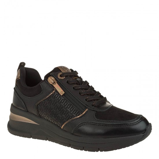 2000584501 Γυναικείο αθλητικό sneakers flatform δετό φερμουάρ μαύρο/μπρονζέ