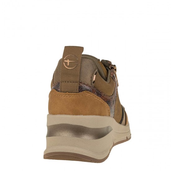 2000584502 Γυναικείο αθλητικό sneakers flatform δετό φερμουάρ ταμπά/καφέ