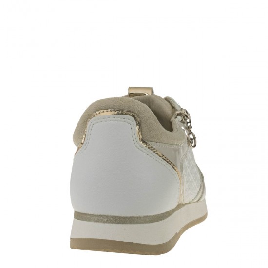 2000585303 Γυναικείο αθλητικό sneakers δετό φερμουάρ λευκό/μπέζ