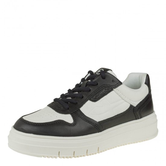 2000586001 Γυναικείο αθλητικό tamaris sneakers flatform δετό δέρμα μαύρο/λευκό