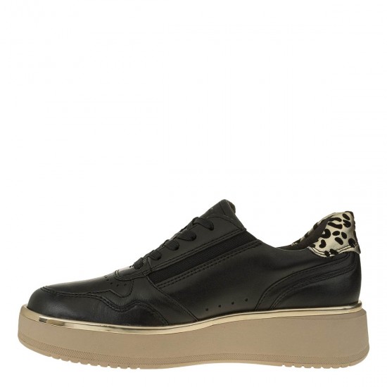 2000586101 Γυναικείο αθλητικό tamaris sneakers δετό δέρμα μαύρο/χρυσό/leopa