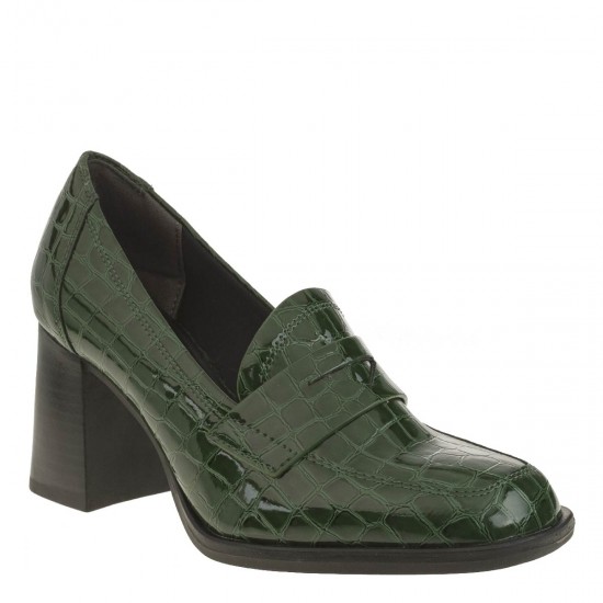2000587001 Γυναικεία γόβα tamaris loafers καρέ κροκό πράσινο(λαδί)