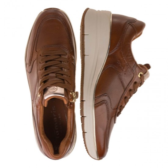2000588002 Γυναικείο αθλητικό amaris sneakers flatform δετό δέρμα ταμπά