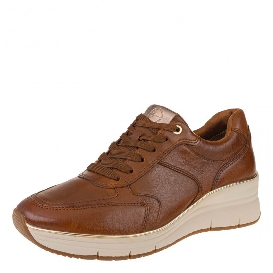 2000588002 Γυναικείο αθλητικό amaris sneakers flatform δετό δέρμα ταμπά