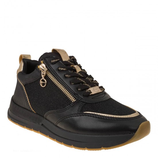 2000588101 Γυναικείο αθλητικό tamaris sneakers δετό φερμουάρ μαύρο/ μαύρο