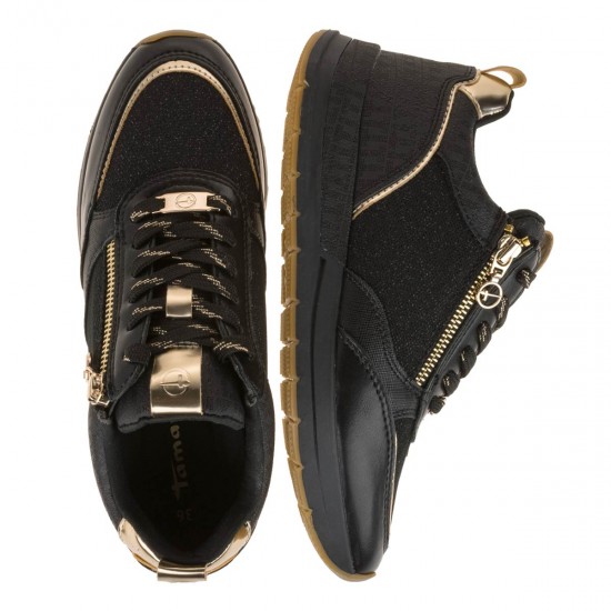 2000588101 Γυναικείο αθλητικό tamaris sneakers δετό φερμουάρ μαύρο/ μαύρο