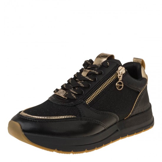 2000588101 Γυναικείο αθλητικό tamaris sneakers δετό φερμουάρ μαύρο/ μαύρο