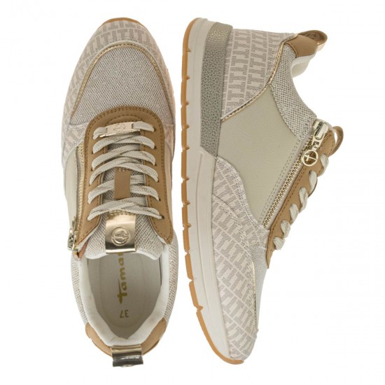 2000588103 Γυναικείο αθλητικό tamaris sneakers δετό φερμουάρ ivory/ταμπά