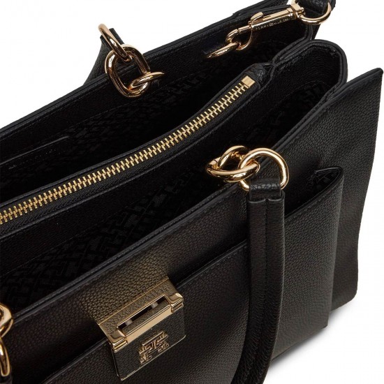 2000589901 Γυναικεία τσάντα τετράγωνη tommy hilfiger χεράκια μαύρη