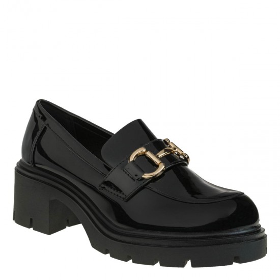 2000594501 Γυναικείο δίπατο loafers mocassins λουστρίνι μαύρο