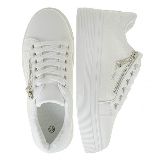 2000596102 Γυναικείο αθλητικό sneakers δίπατο δετό φερμουάρ λευκό/λευκό