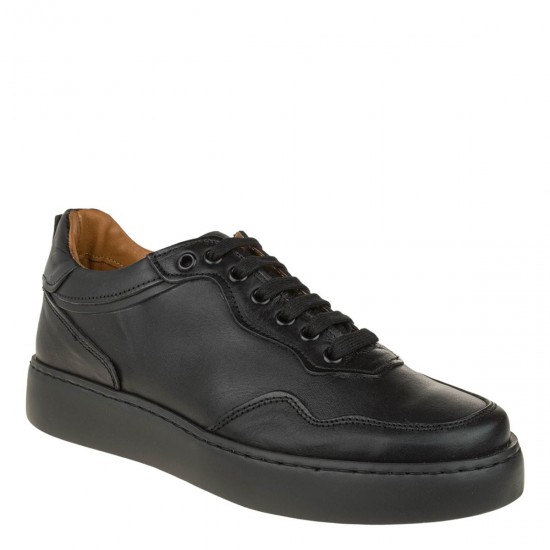 2000596601 Ανδρικό αθλητικό sneakers comfort δετό δέρμα μαύρο/μαύρο