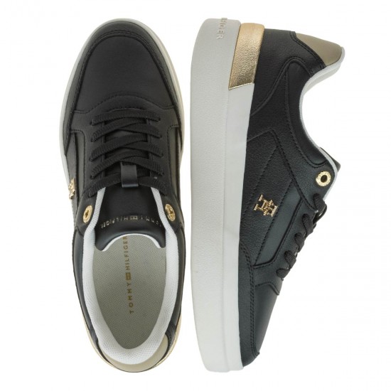 2000605001 Γυναικείο αθλητικό tommy hilfiger sneakers δετό μαύρο/λευκό/χρυσό